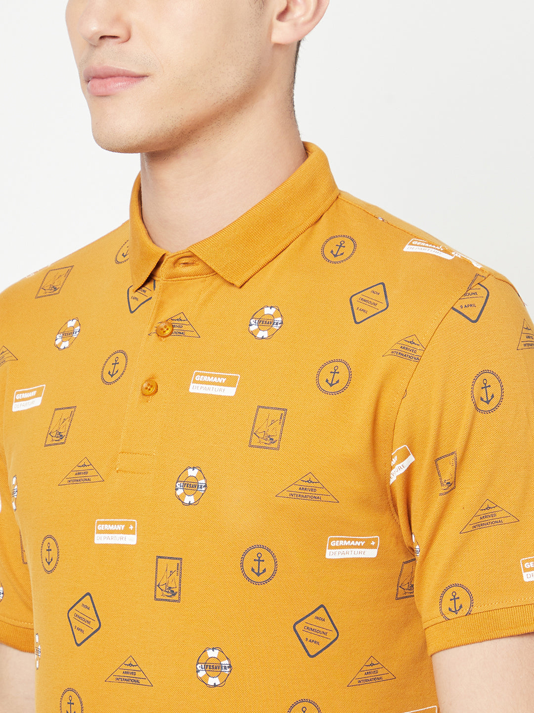 Mustard Printed Polo T-Shirt - Men T-Shirts