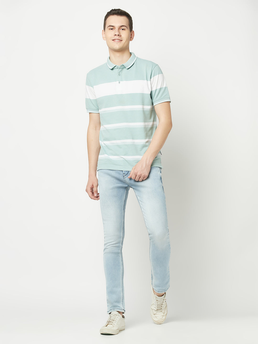  Light Blue Faded Ankle-Fit Jeans