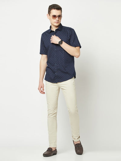  Short-Sleeved Navy Blue Geometric Shirt