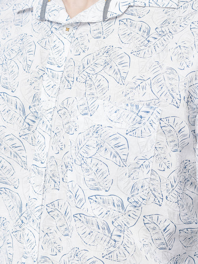  White Leaf-Print Shirt