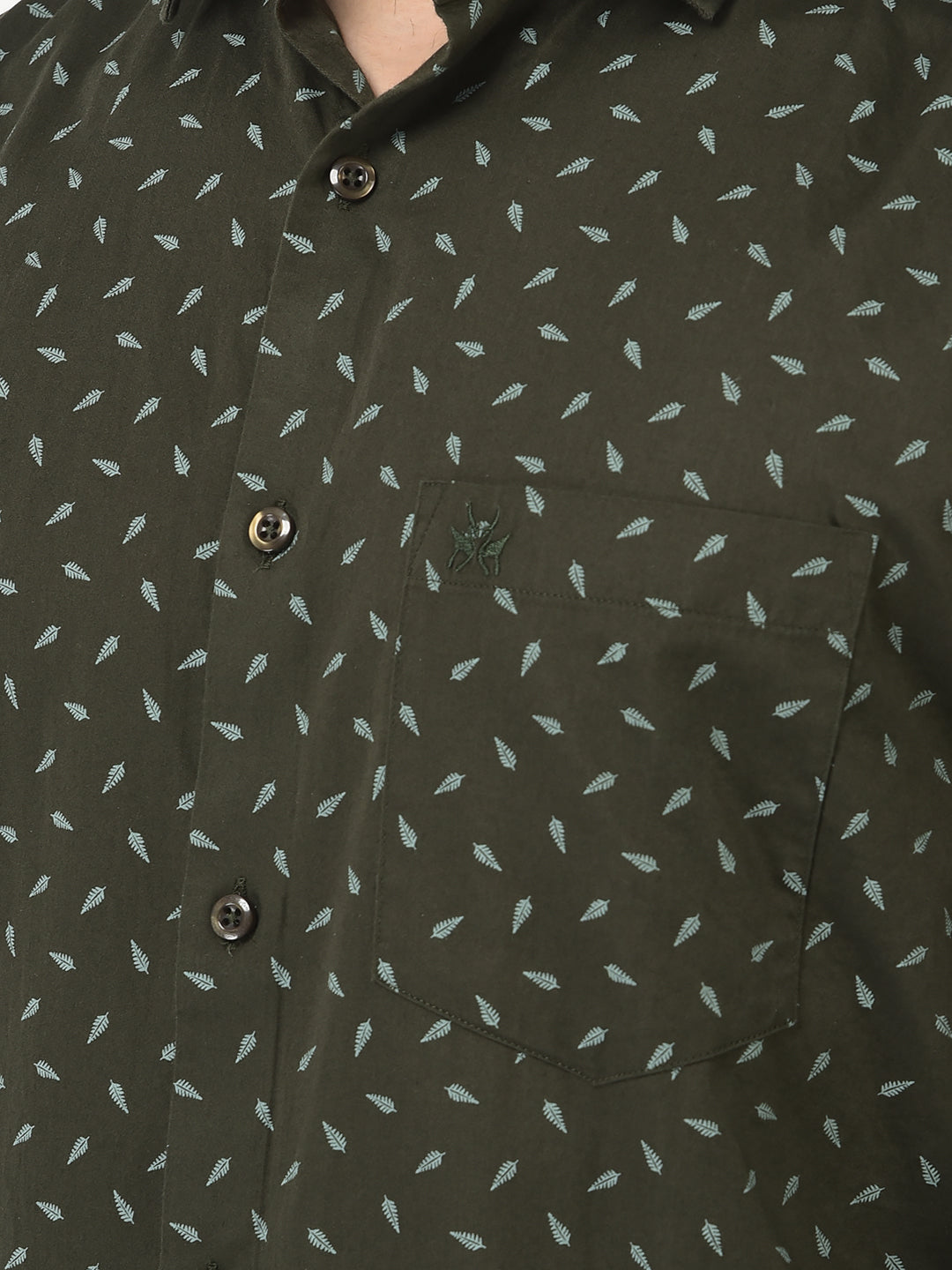  Olive Green Shirt in Floral Print