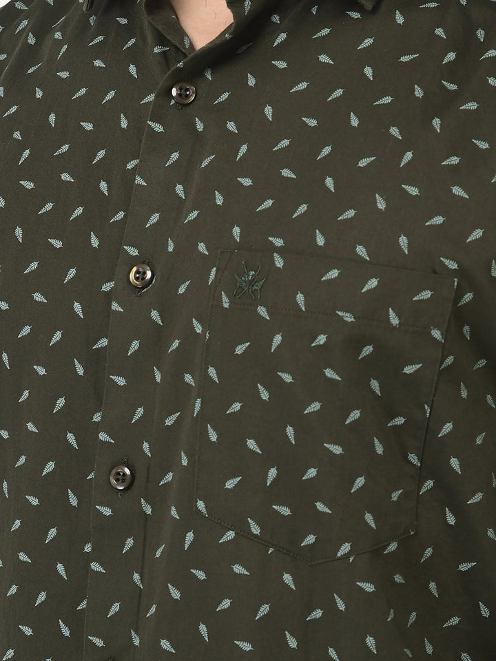  Olive Green Shirt in Floral Print
