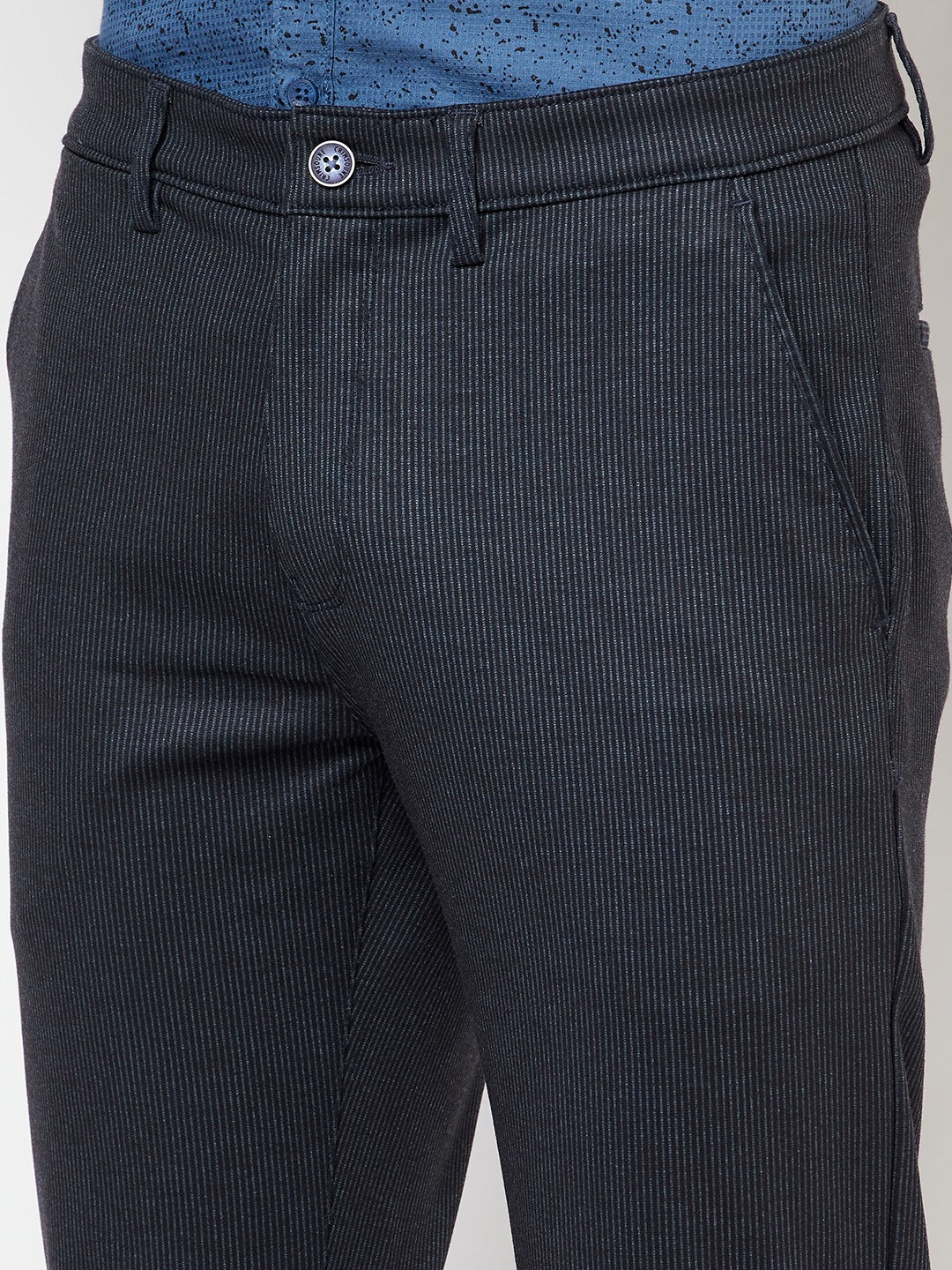 Navy Blue Striped Trousers - Men Trousers