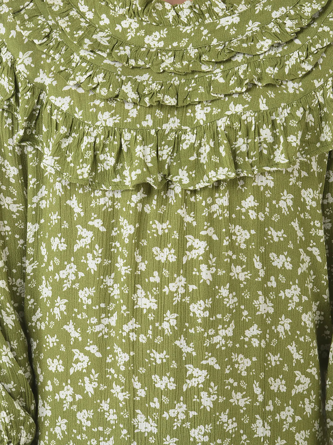  Green Floral Ruffles Dress