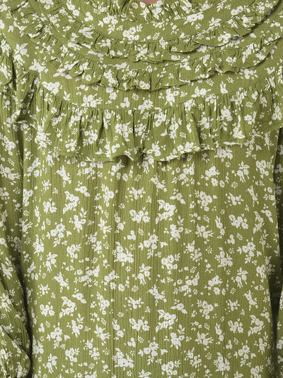  Green Floral Ruffles Dress
