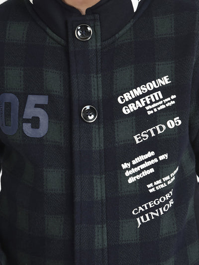 Windowpane Checked Sweatshirt with Concealed Zip