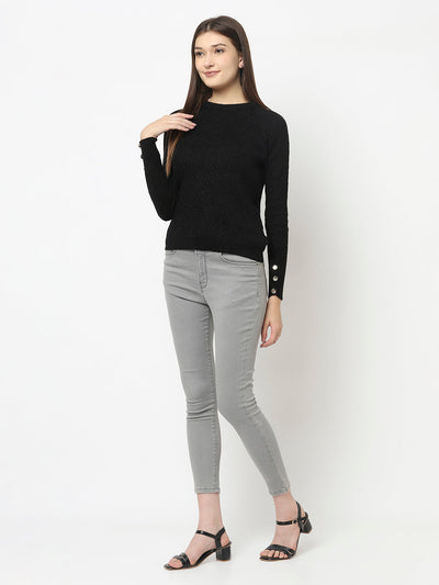 Black Knitted Sweater with Button Detailing