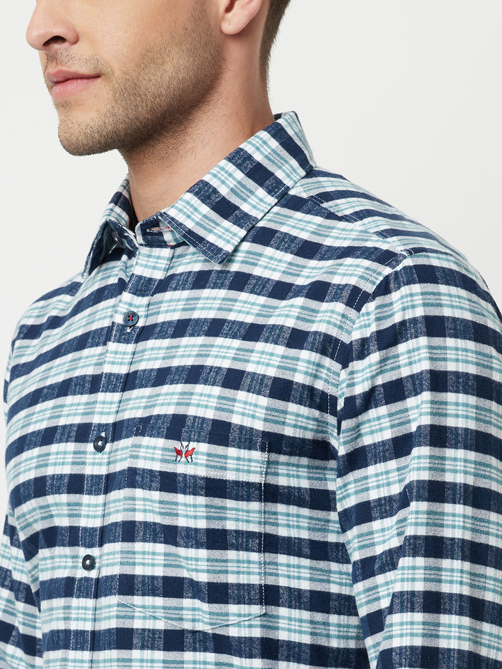 Navy Blue Tartan Checked Shirt-Men Shirts-Crimsoune Club