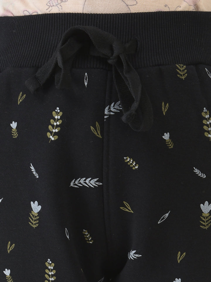  Black Joggers with Floral Print 