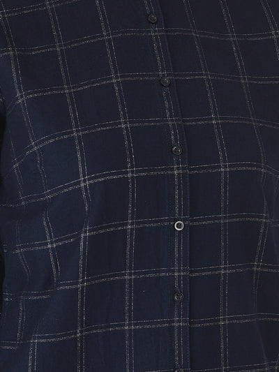 Navy Blue Checked Shirt - Women Shirts