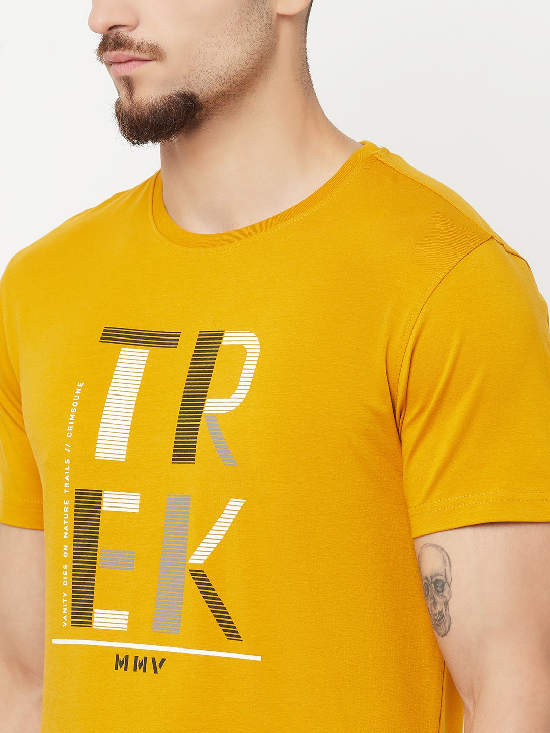 Mustard Printed Round Neck T-Shirt - Men T-Shirts