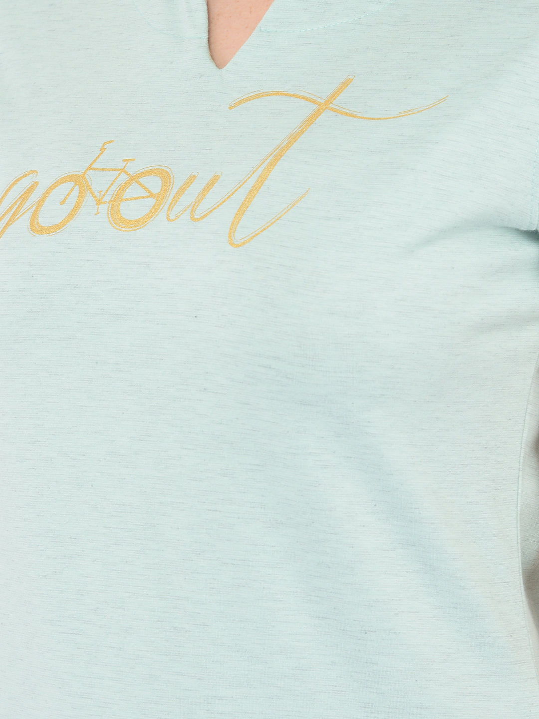 Mint Green Printed Round Neck T-Shirt - Women T-Shirts