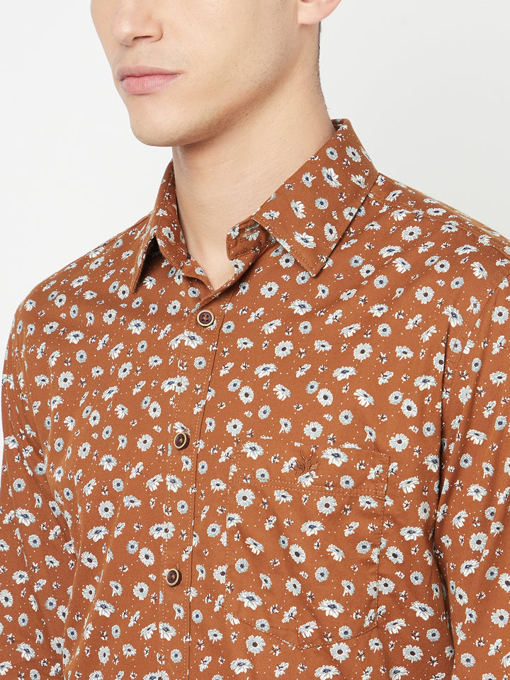 Brown Floral Printed Shirt - Men Shirts