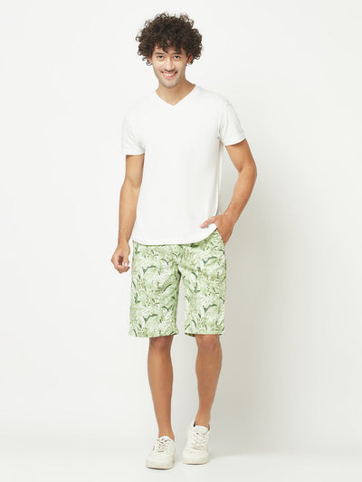  Light Green Floral Shorts 