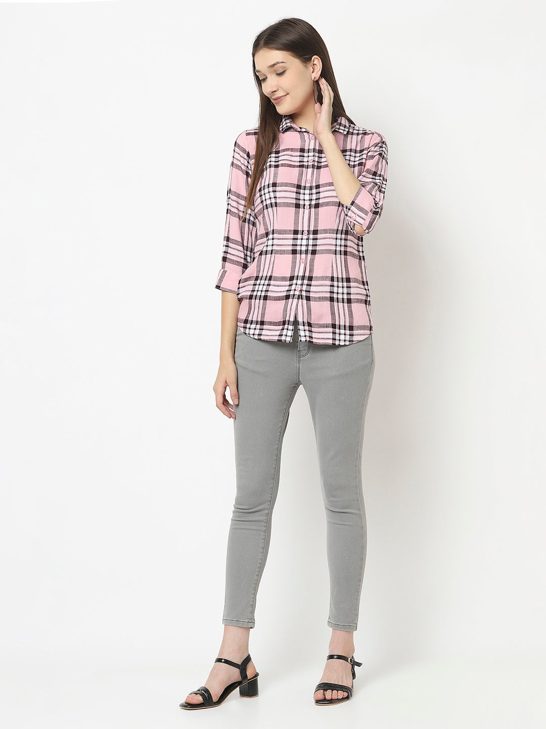 Light Pink Shirt in Tartan Check Print