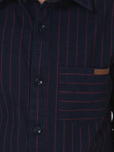 Navy Blue Shirt in Stripe Print 