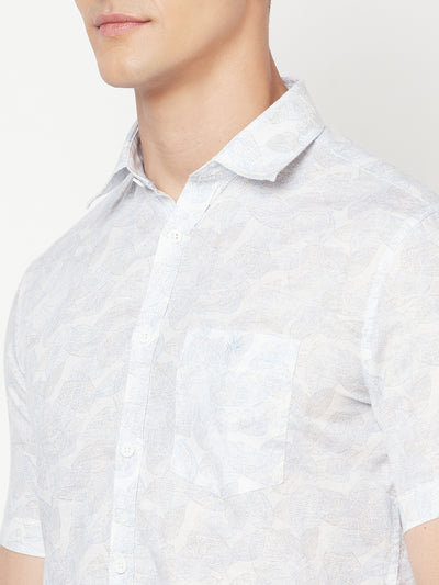 White Floral Linen Shirt - Men Shirts