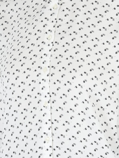 White Printed Button-Down - Women Shirts