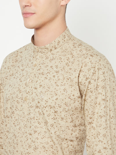 Beige Floral Printed Kurta - Men Kurtas