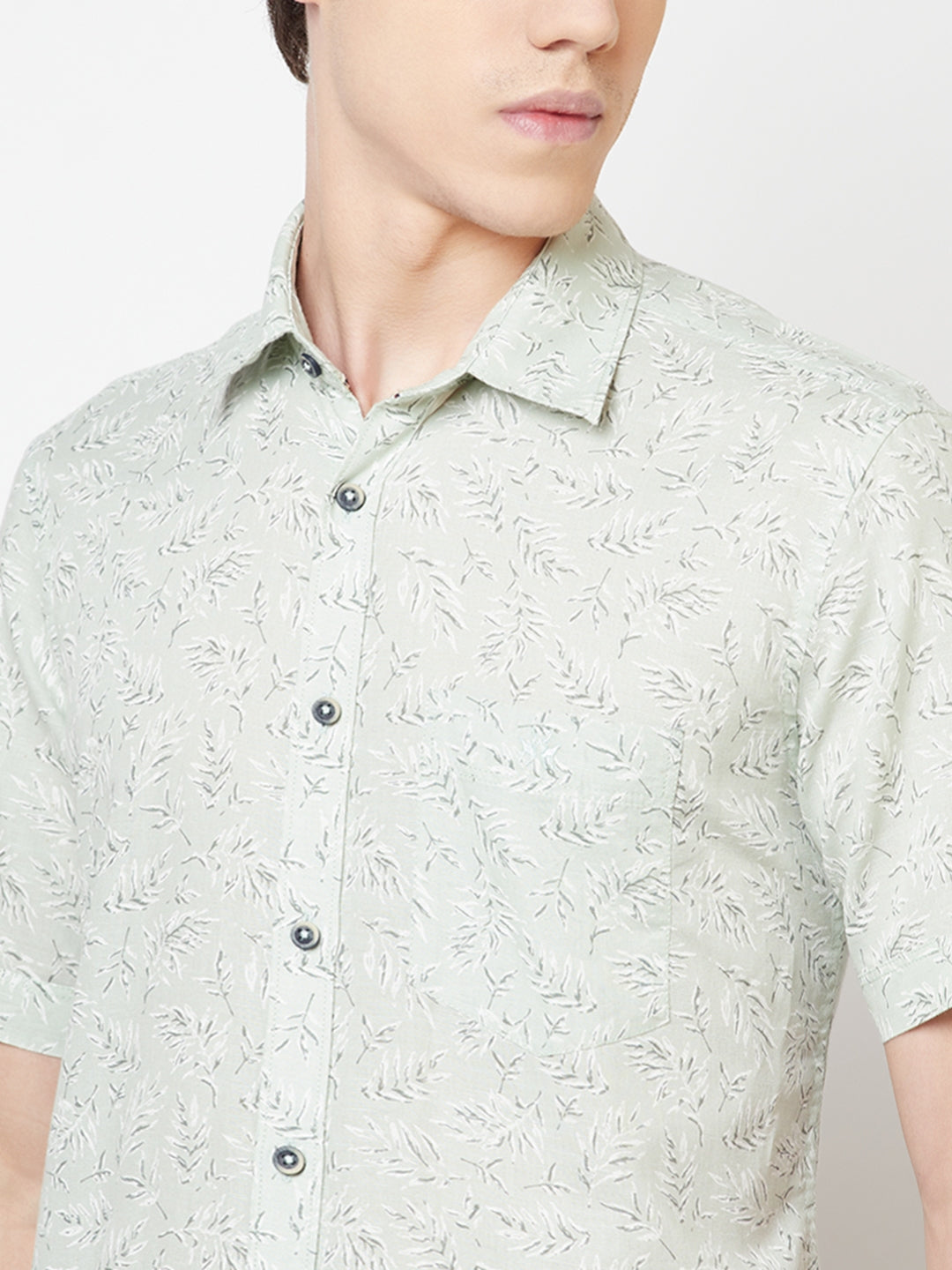 Mint Green Floral Linen Shirt - Men Shirts