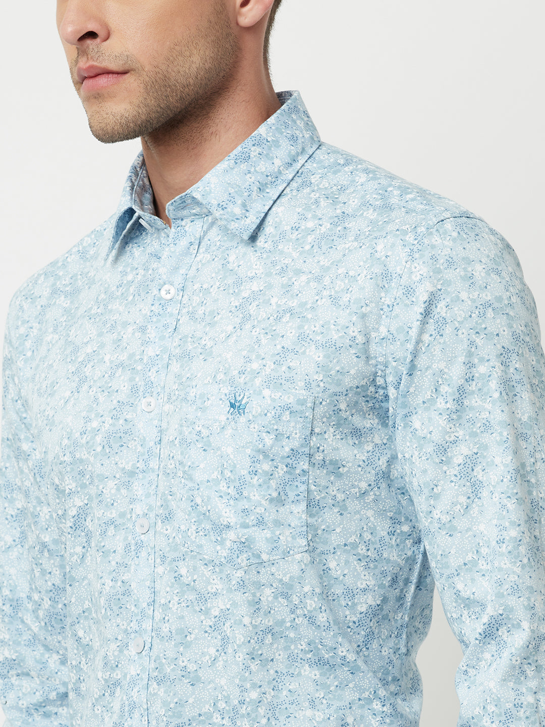 Blue Floral Printed Shirt-Men Shirts-Crimsoune Club