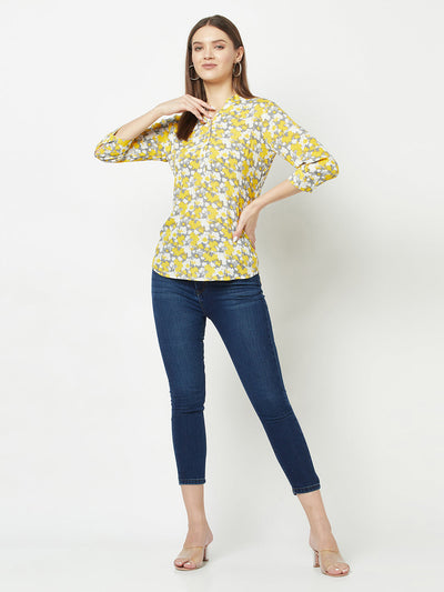  Yellow Abstract Print Top