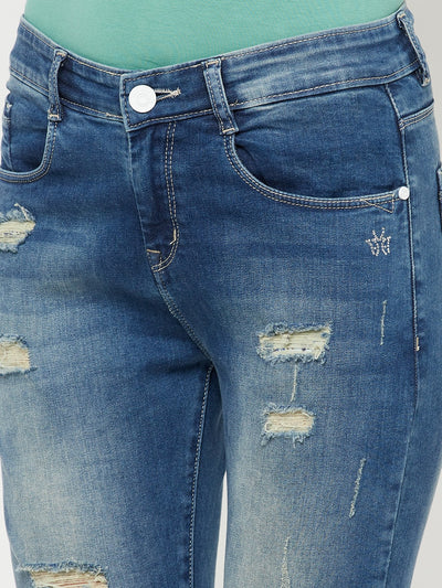 Blue Light Fade Distressed Jeans - Women Jeans