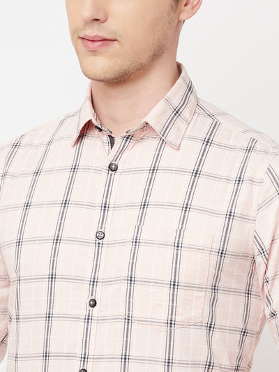 Peach Checked Casual Shirt - Men Shirts