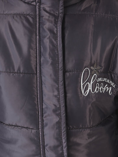  Black Padded Jacket with Typographic Detailing 