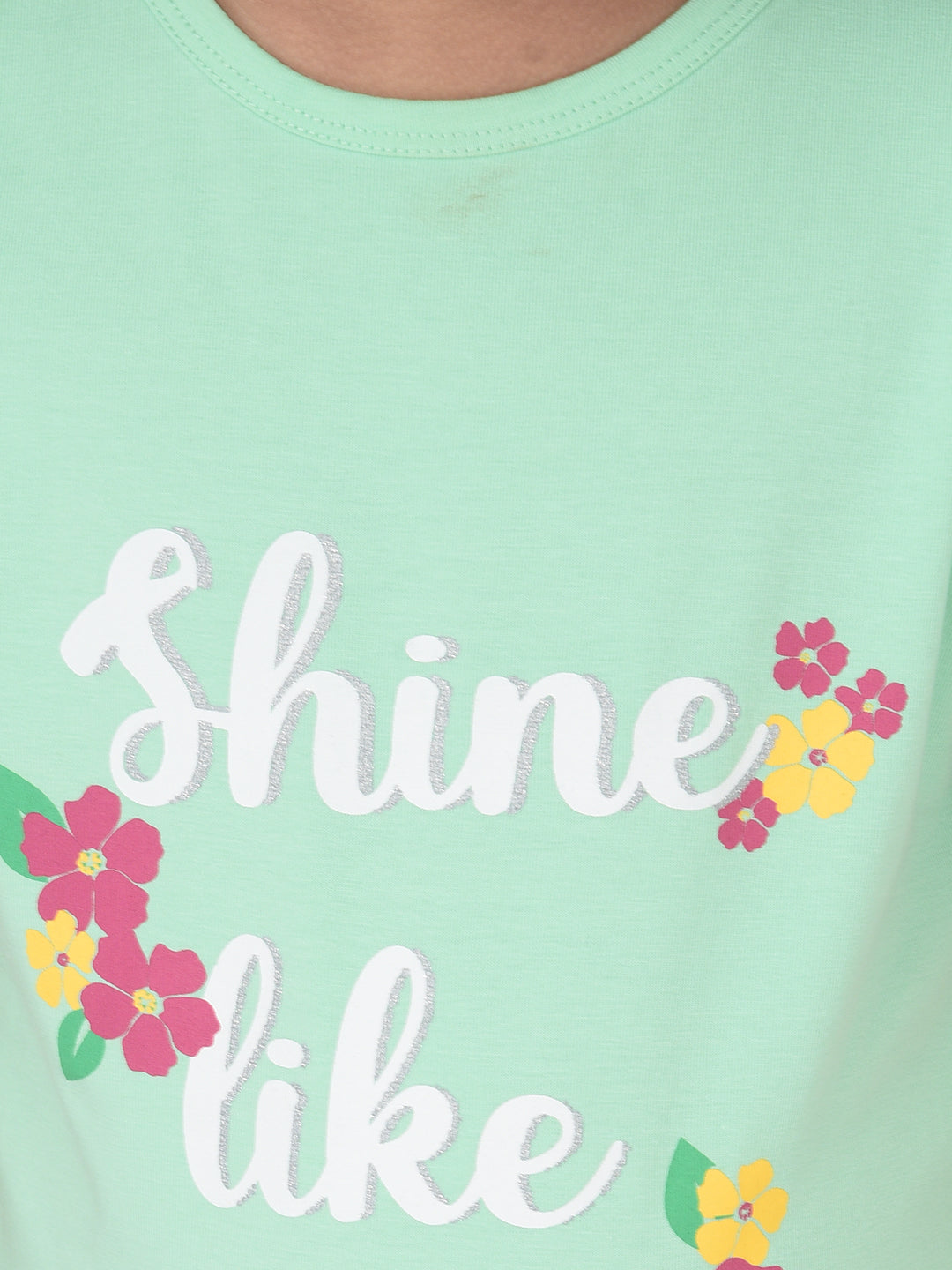 Mint Green Typography Round Neck T-Shirt - Girls T-Shirts