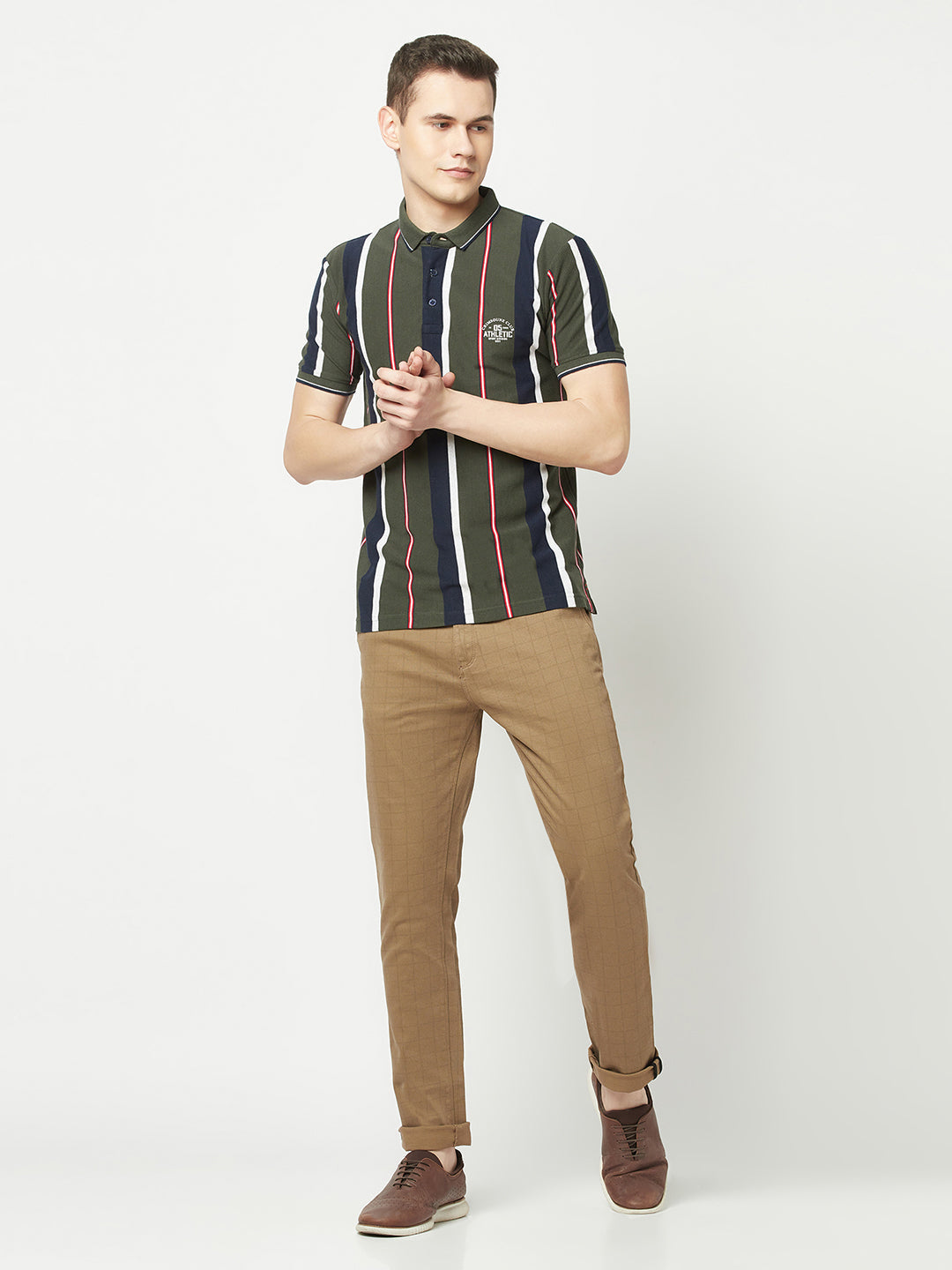  Forest Green Striped Polo T-Shirt