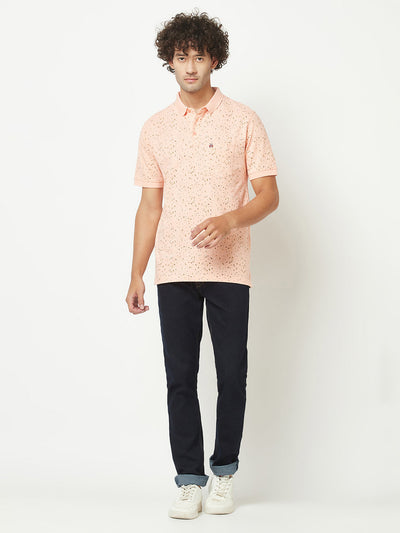  Peach Mini-Floral Polo T-Shirt