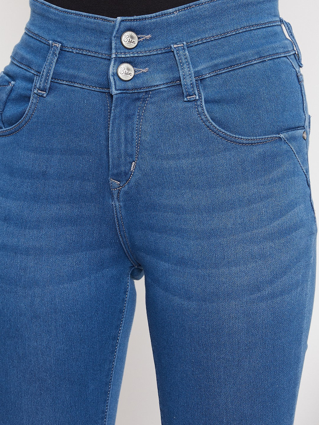 Blue Double Button Bootcut Jeans - Women Jeans