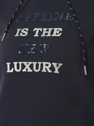  Navy Blue Sequenced Typography Sweatshirt 