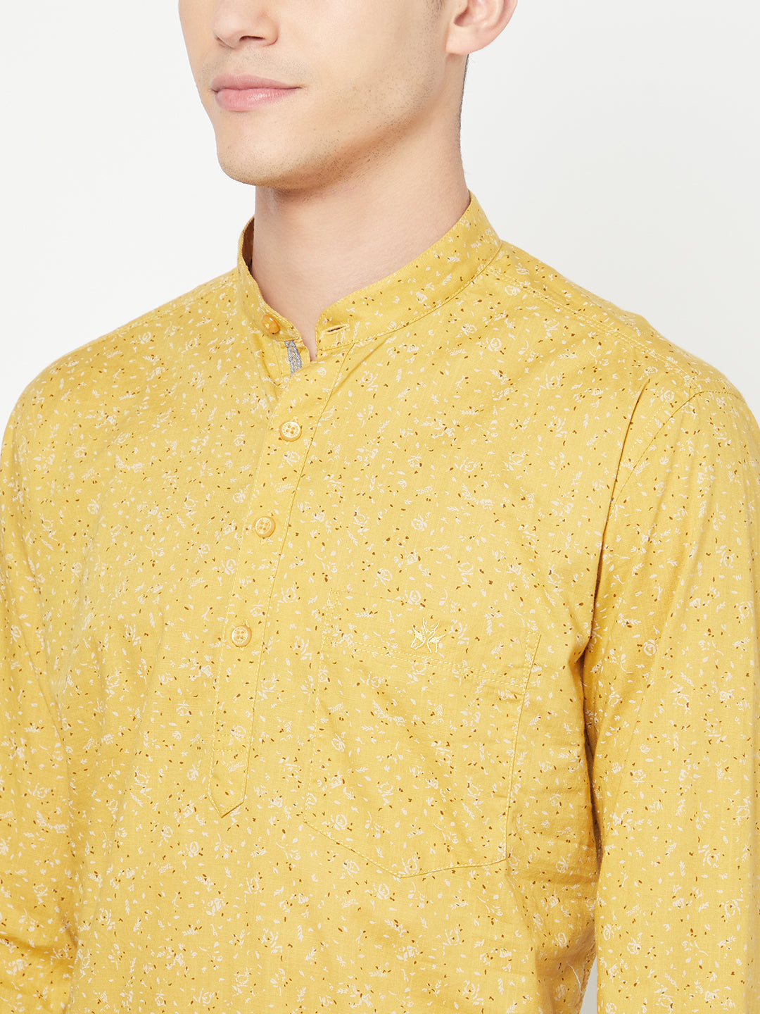 Yellow Floral Printed Kurta - Men Kurtas