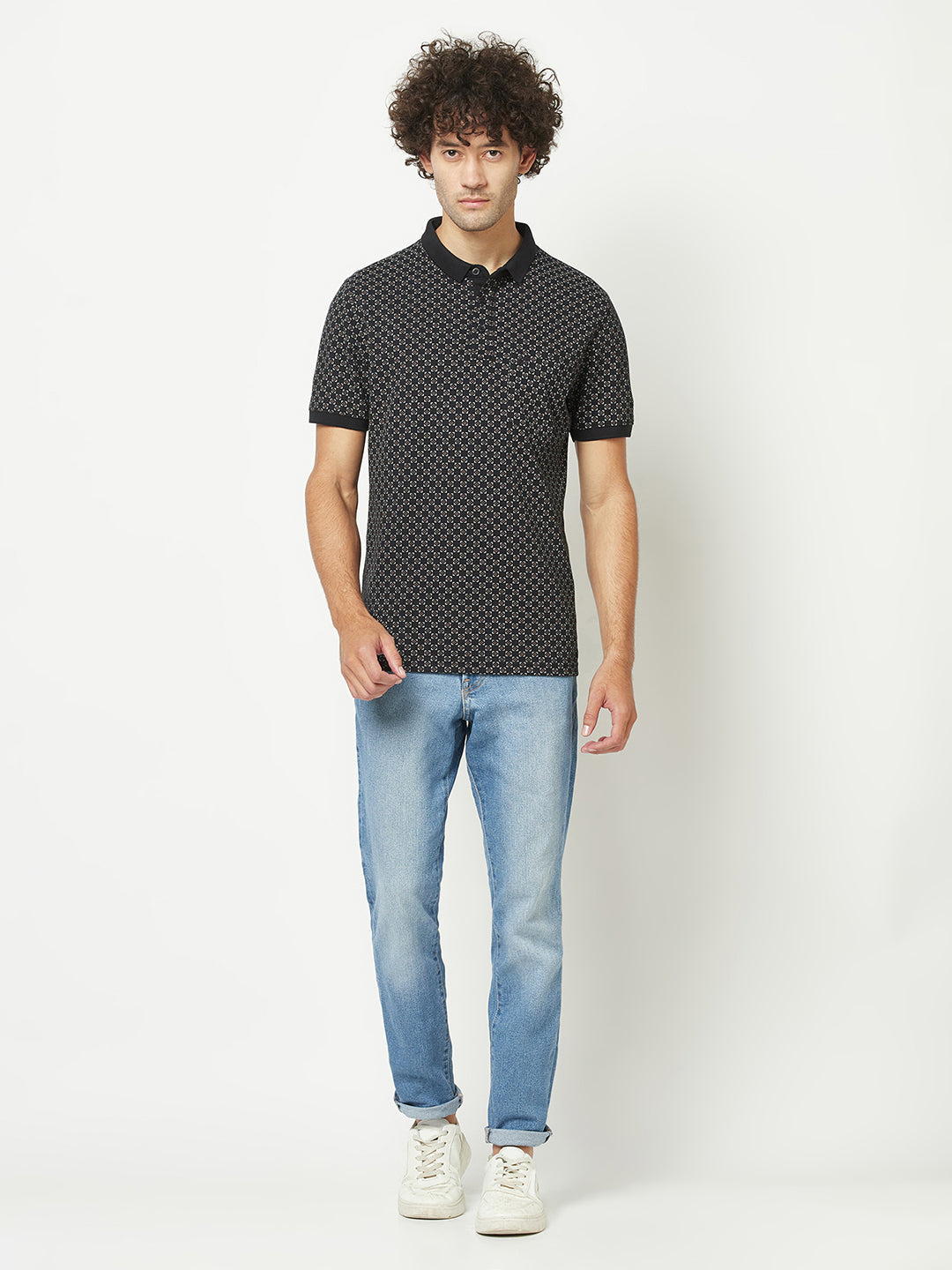  Dark Navy Geometric Polo T-Shirt