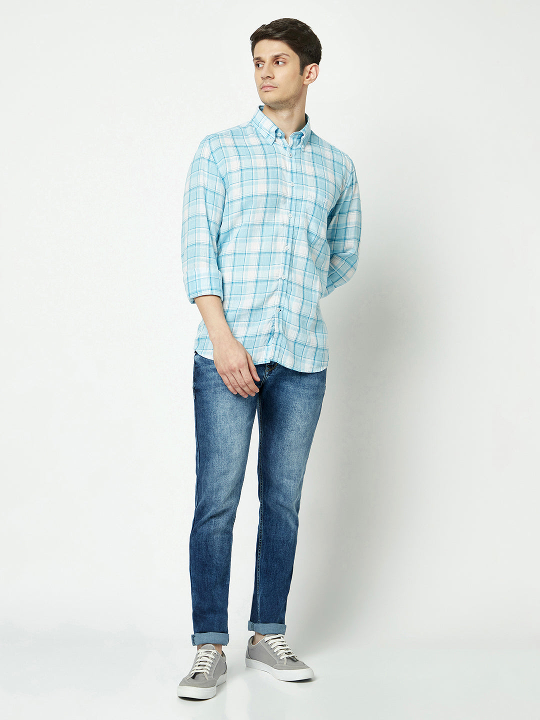  Sky Blue Tartan Checked Shirt 