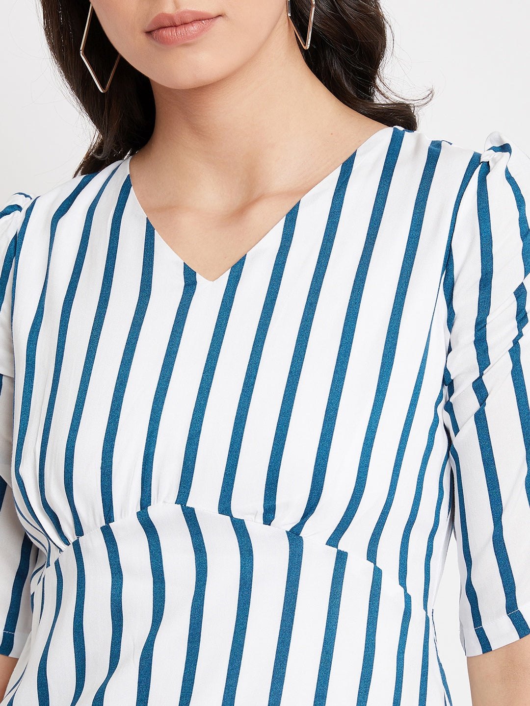 Blue and White Striped Empire Dress - Women Dresses