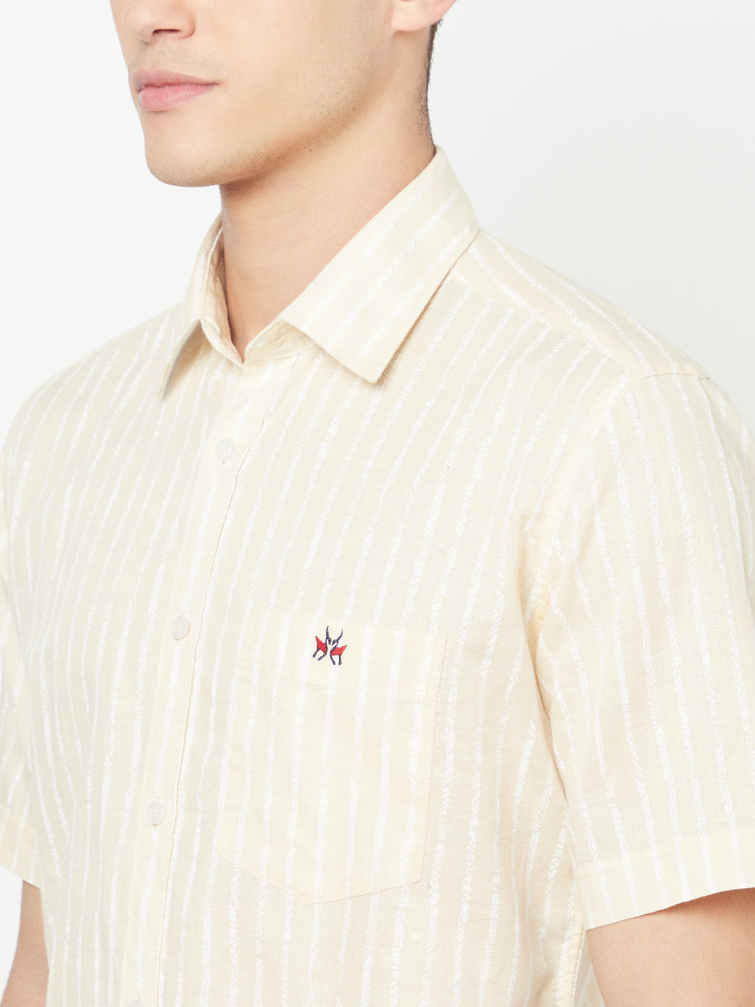 Cream Striped Linen Shirt - Men Shirts