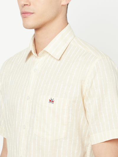 Cream Striped Linen Shirt - Men Shirts