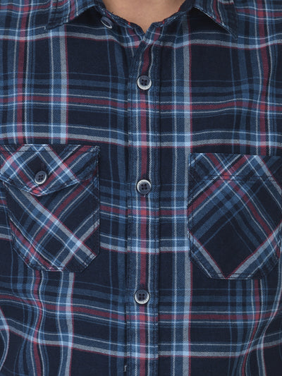 Navy Blue Multi Pockets Checked Shirt - Boys Shirts