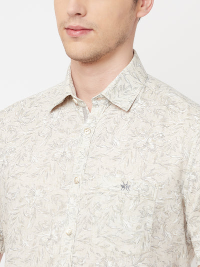 Beige Floral Linen Shirt - Men Shirts