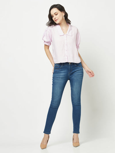  Plain Cropped Light Purple Shirt