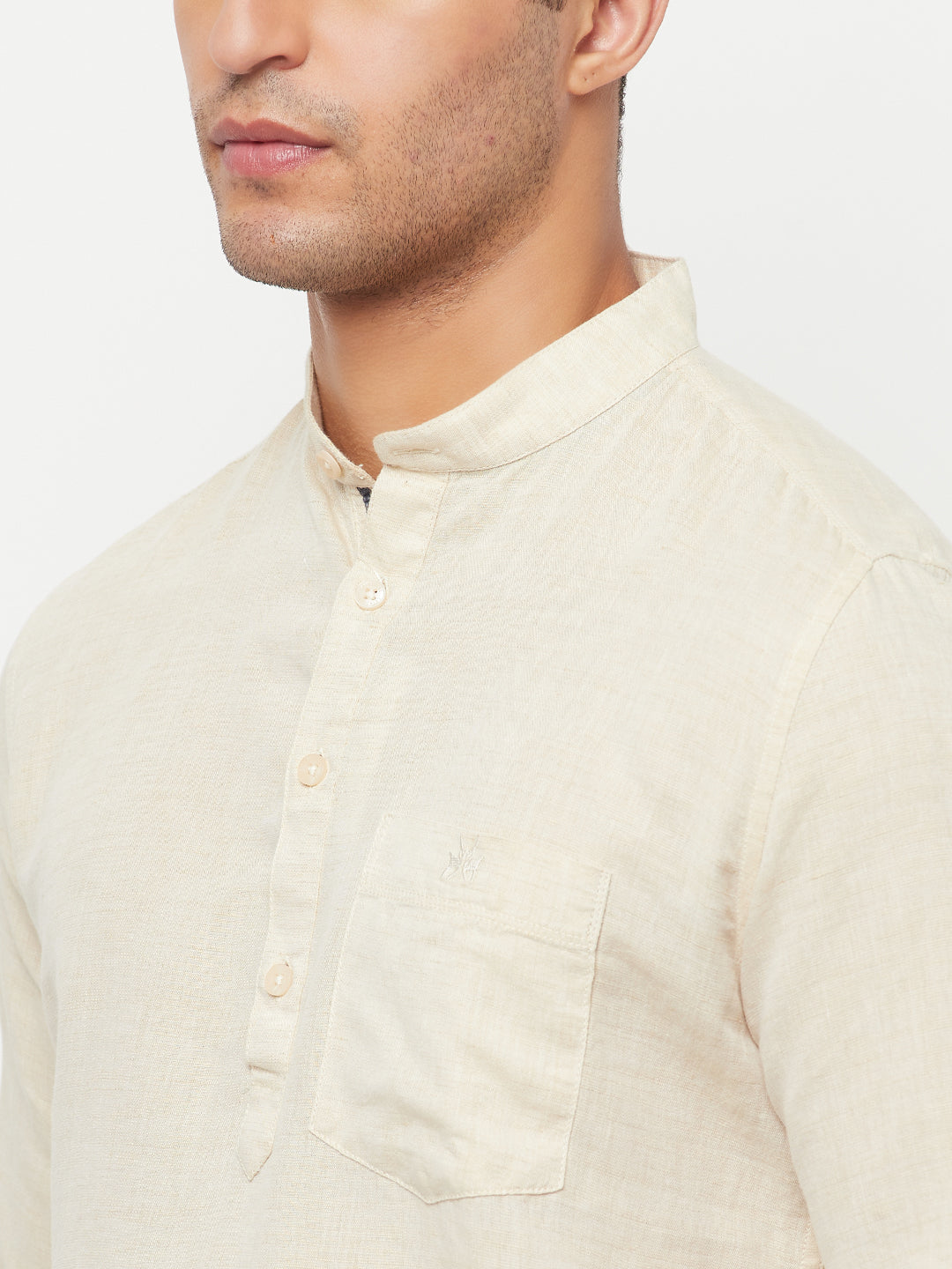 Cream Linen Kurta - Men Kurtas