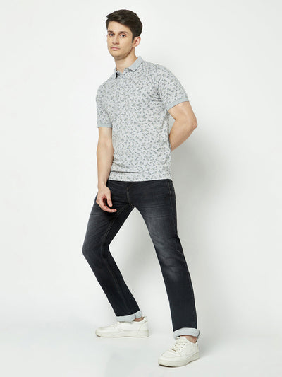  Grey Floral Polo T-Shirt