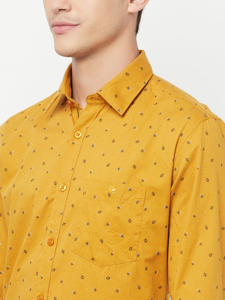 Mustard Floral Printed Shirt - Men Shirts