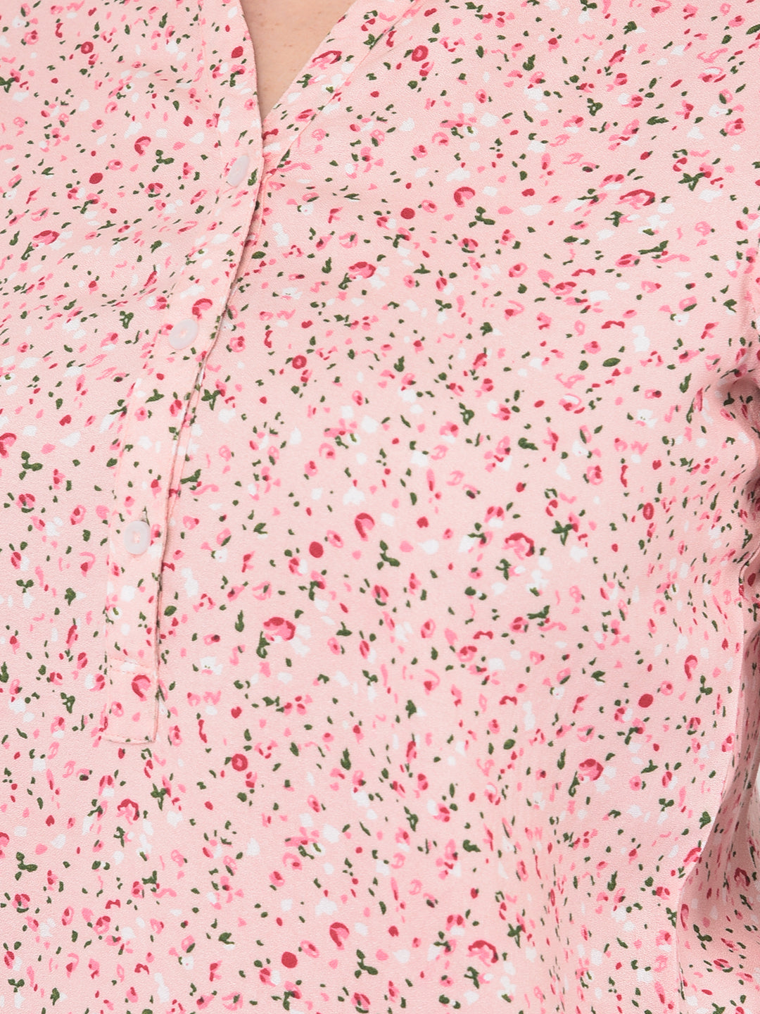 Pink Floral Printed Mandarin Collar Top - Apparel & Accessories