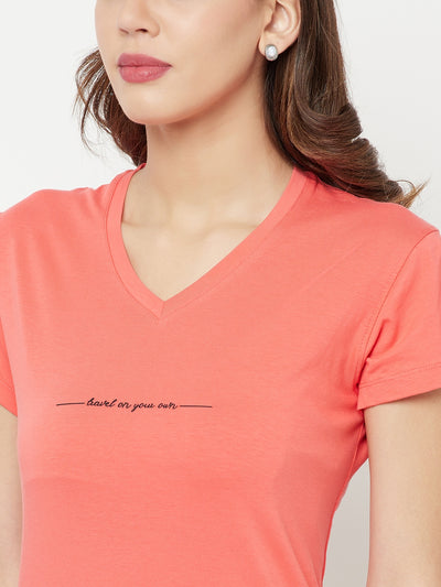 Pink Printed V-Neck T-Shirt - Women T-Shirts