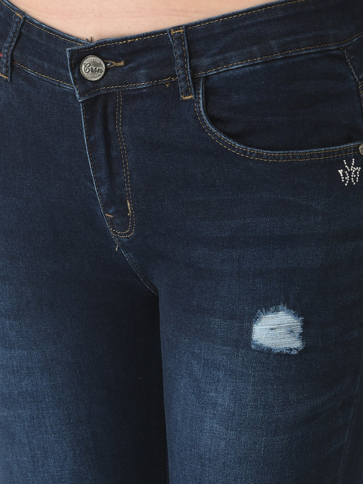  Navy Blue Distresses Boot-Cut Jeans
