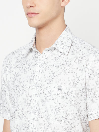 White Floral Printed Shirt - Men Shirts